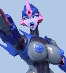 1girls 3d angry arcee arcee_(prime) arcee_(prime)_(trawert) big_breasts blue_lips blue_nipples breasts cybertronian female female_only grey_body nipples open_clothes robot robot_girl solo transformers transformers_prime trawert upper_body