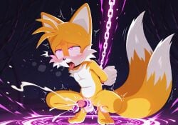 aged_up ahe_gao ai_generated bound cumming ejaculation eyes_rolling_back forced_orgasm glowing_eyes half-closed_eyes hypnosis leaning_forward magic magic_bondage magical_stimulation male male_only male_penetrated miles_prower miles_tails_prower moaning_in_pleasure multiple_orgasms penis pink_eyes pleasure_face sonic_(series) sonic_the_hedgehog_(series) squatting tails tails_the_fox tongue_out