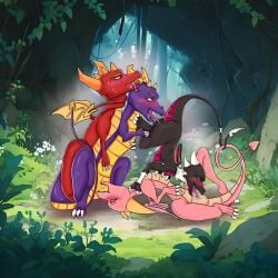 anal anal_sex bisexual black_body blowjob cunnilingus cynder dragon ember_(spyro) erection fellatio female female/female feral feral_on_feral feral_penetrated feral_penetrating feral_penetrating_feral flame_(spyro) flame_(spyro_the_dragon) forest foursome furry furry_only grass group group_sex looking_pleasured male male/female male/male oral penetration penis pink_body pleasure_face purple_body pussy red_body spyro spyro_(series) spyro_the_dragon wings