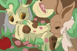 apple cunnilingus eevee eeveelution female generation_4_pokemon hindpaw leafeon licking nintendo oral oral_sex pokemon pokemon_(species) pussy sex tamias tongue