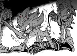 3boys abuse all_fours angry ankle_cuffs chain_leash chained_wrists crown cuff_(restraint) defeated ear_blush erect_nipples junisnowhere king_shadow knight male male_only shackles shadow_the_hedgehog shaking sir_lancelot_(sonic_and_the_black_knight) sonic_(series) sonic_and_the_black_knight sonic_the_hedgehog_(series) spoils_of_war sword whip_marks