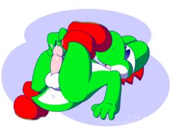 1boy alpha_channel anus balls cum darknader green male male_only mario_(series) masturbation nintendo penis shoes solo tail transparent_background yoshi