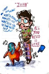 2024 2boys adobe_scan ball_gag black_hair bondage collar dominant_male erect_penis erection gag gagged glasses jeremy_hillary_boob john_lennon kill_john_lennon male male_only rope_bondage size_difference submissive the_beatles traditional_art vibrator_controller vibrator_on_penis yellow_submarine