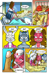 anthro balls big_breasts breasts bunnie_love bunnie_love_(character) canine canine comic dialog english_text erection feline feline female imminent_rape imminent_sex lagomorph male penis rabbit rape_face tagme tanya_(character) text