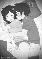 1boy 1girls 2d andrew_graves ashley_graves asleep bed black_hair blush brother brother_and_sister clothed cum cum_on_thighs female hugging hugging_from_behind incest japanese_text male mimimi07211270 nipples_visible_through_clothing panties pants_down penis polka_dot_panties siblings sister sleep_molestation sleeping somnophilia straight the_coffin_of_andy_and_leyley thigh_sex thighs