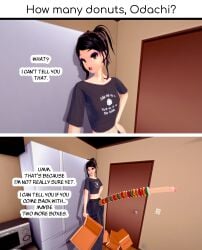 1futa 2koma 3d black_hair donut_on_penis donuts eyeshadow futanari giant_penis goth_futa high_resolution intersex jdelta long_penis midriff oc odachi_(jdelta) original_character penis_longer_than_knee penis_longer_than_legs penis_through_fly skinny skinny_futa skinny_girl skinny_waist tall_female tall_futa very_long_penis