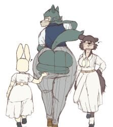 1boy 1futa 1girls artist_request ass beastars big_ass big_butt female femboy futanari haru_(beastars) juno_(beastars) legoshi_(beastars) male