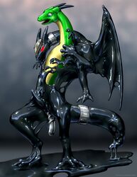 anal anal_sex anthro dragon gay goo kemono_inukai latex male scalie sex_toy symbiote transformation