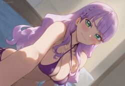 ai_generated bikini breasts cleavage female green_eyes levia9781 love_live! love_live!_superstar!! purple_hair solo stomach swimsuit thighs wien_margarete
