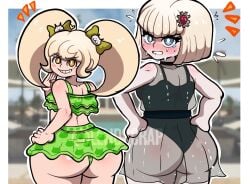 2girls ass breasts crying danganronpa female female_only lewdscrap oosuzuki_kurara pool poolside saionji_hiyoko shortstack spoilers sweating swimsuit swimwear tagme the_hundred_line_-last_defense_academy-