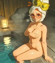 1girls 3d ai_generated breasts breasts_out covered_nipples covering_breasts female girl glasses hot_spring looking_at_viewer naked naked_female nintendo nude nude_female patreon patreon_slyndor pov purah purah_(tears_of_the_kingdom) sexy sexy_body sheikah slyndor smile smiling_at_viewer smirk solo tears_of_the_kingdom wet wet_body wet_skin white_hair