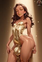 1boy ai_generated amber_(yo0001) big_bulge bubble_butt cocktail_dress crossdressing dress femboy girly hung_trap male original_character otoko_no_ko solo thick_lips yo0001