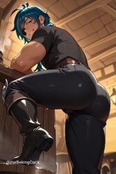 ai_generated ass_focus bara bubble_butt fetish gay genshin_impact hot kaeya_(genshin_impact) mebekingcock muscular sweaty veiny yaoi