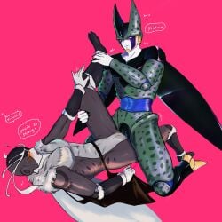 alien cell_(dragon_ball) cuntboy dragon_ball_z grinding intersex oc perfect_cell scissoring vaginal_fluids yaoi