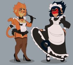 2boys anthro anthro_only crossdressing french_maid lego lego_monkie_kid legohellworld macaque macaque_(lego_monkie_kid) maid maid_outfit maid_uniform male_only monkey_king_(lego_monkie_kid) monkie_kid six_eared_macaque stockings sun_wukong