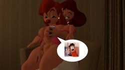 3d anthro_only clothed_female_nude_female disney furry goof_troop max_goof nude_female peg_pete roxanne_(goof_troop) self_upload smackrabbit tagme