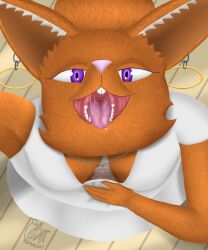 absurd_res anthro anthro_pred armaleos bodily_fluids breasts clothed clothing dress ear_piercing ear_ring female first_person_view hi_res mammal micro_pov open_mouth oral_vore piercing ring_piercing robe rodent saliva saliva_string sciurid size_difference small_breasts vore