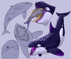 absurd_res ambiguous_gender animal_genitalia black_body cetacean cloaca delphinoid dorsal_fin duo feral fin forked_tail genitals glistening glistening_eyes grey_body hi_res imperatorcaesar mammal marine markings mouth_shot oceanic_dolphin open_mouth oral_vore orca purple_body purple_eyes purple_tongue simple_background sketch_page solo striped_markings striped_tail stripes tail_markings tongue toothed_whale unusual_anatomy unusual_tail vore yellow_body