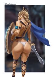 1girls ass blonde_hair bubble_butt female horizonah221 large_breasts long_hair milf rear_view shield sophitia_alexandra soul_calibur sword voluptuous