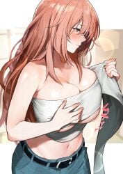 bare_shoulders belt blush breasts busty cleavage curvy curvy_figure female hi_res huge_breasts inui_shinju marse_(rokudaime) midriff navel pink_eyes pink_hair sono_bisque_doll_wa_koi_wo_suru sweatdrop teenager underboob voluptuous wrappings