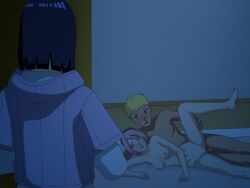 1boy 2girls being_watched blonde_hair blue_hair boruto:_naruto_next_generations breasts caught caught_in_the_act cheating cheating_husband cheating_wife cuckquean dark_room duo duo_focus harem husband_and_wife hyuuga_hinata long_hair low-key_lighting lying lying_on_bed lying_on_side naked naruto naruto_(series) netorare night on_bed on_side pink_hair rantuahelax reverse_netorare sakura_haruno spoon_position spooning uzumaki_naruto voyeur voyeurism walk-in watching