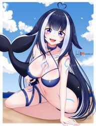 blue_bikini indie_virtual_youtuber lewdlux open_mouth purple_eyes shylily virtual_youtuber