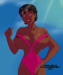 anita_obasanjo breasts dark-skinned_female huge_breasts milf original purple_eyes robot_juices swimsuit