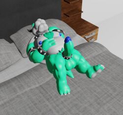 2023 3d_(artwork) anthro balls bed blender_(software) body_hair bowser chest_hair chubby_male cock_ring digital_media_(artwork) erection fan_character furniture genitals goeybowser gowser_(goeybowser) horn koopa male male_only mario_(series) nintendo nipples nude penis scalie sleeping solo wet_dream