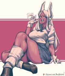 1girls absurd_res aroodnoodle big_breasts boku_no_hero_academia breasts bunny_ears dark-skinned_female dark_skin female female_focus female_only gloves gyaru high_resolution long_ears long_hair miruko my_hero_academia noodlenood rumi_usagiyama school_uniform skirt solo thick_thighs very_high_resolution white_hair