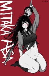 1girls chainsaw_man emotionless eye_contact facial_scar female female_only laduga long_hair looking_at_viewer partially_colored red_background ripped_clothing ripped_skirt scar school_uniform schoolgirl solo solo_female sword tanaka_(chainsaw_man) text thick_thighs thighs wide_hips yoru_(chainsaw_man)