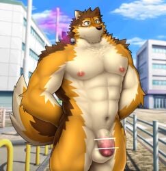 abs anthro balls barrel_(live-a-hero) canid canine canis foreskin genitals lifewonders live-a-hero male male_focus male_only male_solo mammal muscular muscular_anthro muscular_male navel nazimi00 nipples nude pecs penis public public_nudity solo solo_male video_games wolf