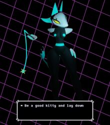 3d anthro black_body black_skin blue_nipples deltarune deltarune_chapter_2 dialogue dominant_female dominatrix femdom furry gentlecat robot simple_background tagme tasque_manager_(deltarune) toby_fox whip