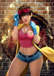 artist_request denim_shorts female jubilee marvel marvel_comics short_hair shorts solo tagme tongue x-men