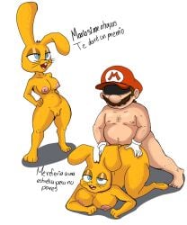 1girls anthro big_ass bunny bunny_girl chubby_male female hairy hat mario mario_(series) mips moustache srtacos69 super_mario_64 vaginal_penetration yellow_fur