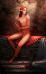 1boy banni_art dagger elf nude red_hair tagme