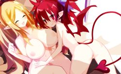 2girls alternate_version_available ass blush breasts cleric_(disgaea) completely_nude completely_nude_female demon demon_girl demon_tail demon_wings disgaea disgaea_rpg embarrassed etna inverted_nipples large_breasts multiple_girls nagisa_(disgaea) nanozenzen nipples nippon_ichi_software penis_shadow pussy saint_etna