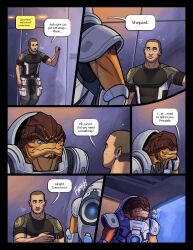 2boys alien comic drink drunk english_text humanoid krogan looking_at_partner male male/male male_only mass_effect meesh nervous rite_of_assage shepard soldier tagme