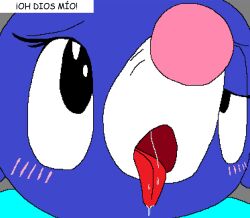 2022 blush blush_lines dialogue mammal microsoft_paint moaning moaning_in_pleasure open_mouth pixel_art pokemon pokemon_sm popplio saliva saliva_drip saliva_dripping sea_lion seal solandgamer75 spanish_dialogue spanish_text speaking text tongue tongue_out