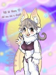 anthro bat bat_wings big_eyes dripping_cum female female_only furry fursona honduran_white_bat kemono panties pastel protruding_nipples revealing_clothes solo_female text_bubble wings