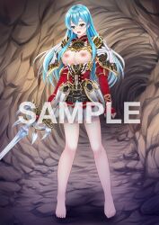 1girls alternate_costume bare_legs bare_thighs blue_eyes blue_hair blush bottomless breasts breasts_out eirika_(fire_emblem) eirika_(graceful_resolve)_(fire_emblem) elbow_gloves exposed_breasts female female_only fingerless_gloves fire_emblem fire_emblem:_the_sacred_stones fire_emblem_heroes gloves large_breasts legs long_hair nao_takami nintendo official_alternate_costume open_mouth sample sieglinde_(fire_emblem) skirt sweat sword thighs torn_clothes weapon