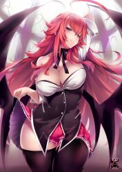 1girls big_breasts breasts gainoob high_school_dxd large_breasts long_hair looking_at_viewer open_clothes panties red_hair rias_gremory skirt skirt_lift solo