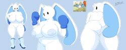 2022 absurd_res anthro ass big_breasts black_sclera blue_boxing_gloves blue_gloves boots boxing_gloves breasts cagney_carnation clothed clothing cuphead_(game) female footwear fur genitals gloves handwear hi_res humanoid i3i2455_ivi394 lagomorph leporid looking_at_viewer mammal mostly_nude mostly_nude_female mouthless nipples outline pussy rabbit simple_background solo thick_thighs video_games white_body