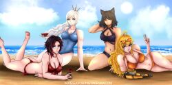 bikini blake_belladonna faunus female human pale_skin ruby_rose rwby swimwear team_rwby weiss_schnee yang_xiao_long