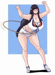 1girls black_hair clothing embarrassed female female_only fiffer fully_clothed huge_breasts hula_hoop junketsu kill_la_kill kiryuuin_satsuki long_hair solo thong whale_tail