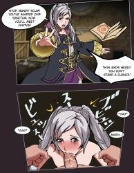 1boy 1girls 2koma blush completely_nude crying crying_with_eyes_open defeated english_text fellatio female female_focus fire_emblem fire_emblem_awakening from_above gagging grey_hair hair_grab hair_pull instant_loss_2koma looking_at_viewer looking_up male_pov nintendo nude nude_female oral pov rape rapist_pov robin_(fire_emblem) robin_(fire_emblem)_(female) sunbeam_(artist) text twintails