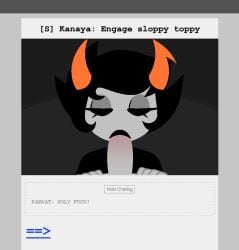 1boy 1girls animated black_hair black_lips blowjob blowjob_face cheating cheating_boyfriend cheating_girlfriend closed_eyes clothing cum cum_in_mouth cum_in_throat cum_inside deep_throat deepthroat dialogue eye_contact fellatio grey_skin homestuck horns kanaya_maryam karkat_vantas ms_paint_adventures oral oral_sex orange_eyes penis pov short_hair straight swallowing_cum swallowing_penis_while_deepthroat text troll welwraith