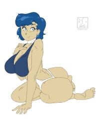 1girls alternate_version_available ami_mizuno ass big_ass big_breasts bikini bishoujo_senshi_sailor_moon blue_eyes blue_hair bubble_butt female female_only gibberish_(artist) huge_breasts large_breasts light-skinned_female light_skin solo swimsuit thong