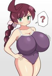 1girls 2022 braided_hair breasts chloe_(pokemon) cleavage eye_contact female female_focus female_only game_freak green_eyes huge_breasts jaga334 long_hair looking_at_viewer pokemon pokemon_(anime) pokemon_journeys question_mark solo speech_bubble spoken_question_mark standing swimsuit thick_thighs