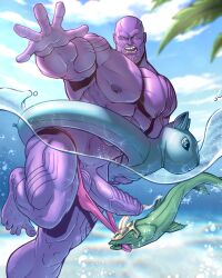 alien beach blitzturner boner embarrassed erect_penis erection fish floaty hard_on in_water male male_only marvel marvel_comics muscles muscular muscular_male outdoors outside penis_out posing purple_skin shocked speedo speedo_pull thanos uncut veiny_penis