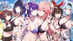 6+girls 6girls akusema amber_(genshin_impact) amulet beach beauty_mark beauty_mark_on_breasts belly belly_button big_breasts bikini bikini_bottom bikini_top blue_hair breasts_pressed_together brown_hair bunny_ears curvaceous curves curvy curvy_body curvy_female curvy_figure dark_blue_hair eula_(genshin_impact) female female_only flat_chest flat_chested fox_ears fox_girl genshin_impact goddess green_eyes hair_ornament hand_sign hips hu_tao_(genshin_impact) huge_breasts jewelry large_breasts light_blue_hair mole mole_on_breast multiple_girls necklace pink_hair posing purple_eyes purple_hair raiden_shogun swimsuit swimwear symbol-shaped_pupils tagme_(artist) thick tummy yae_miko yelan_(genshin_impact) yellow_eyes